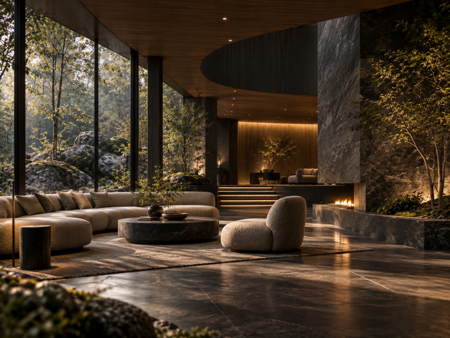 Contemporary dark facade in a restrained urban streetscape